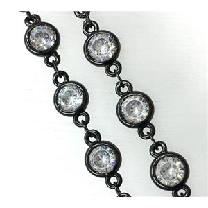 copper chain paved zircon, black plated, approx 8mm dia