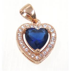 copper Heart pendant paved blue zircon, rose gold, approx 12x12mm