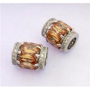 copper tube beads pave zircon, platinum plated, approx 9x12mm, 5mm hole