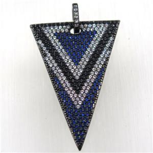 copper triangle pendant paved zircon, black plated, approx 25-35mm