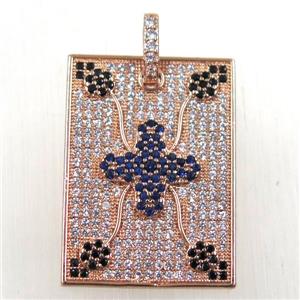 copper rectangle pendant paved zircon, rose gold, approx 20-25mm