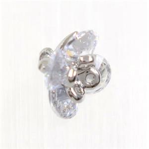 copper flower pendant pave zircon, platinum plated, approx 8-9mm