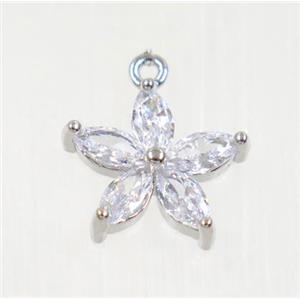 copper flower pendant pave zircon, platinum plated, approx 13.5mm dia