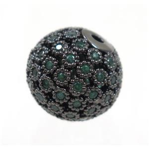 copper bead paved zircon, round, black, approx 12mm dia