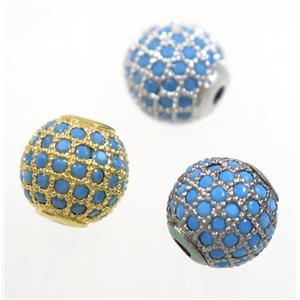 round copper beads paved zircon, mix color, approx 6mm dia