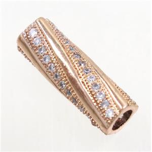 copper spacer tube bead paved zircon, approx 6x19mm