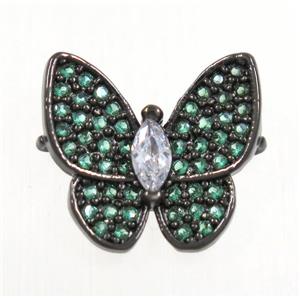 copper butterfly connector paved zircon, black plated, approx 13-14mm