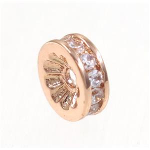 copper heishi beads paved zircon, rose gold, approx 8mm dia