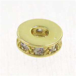 copper heishi bead paved zircon, gold plated, approx 8mm dia