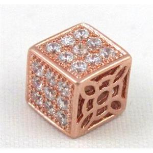 Zircon, bracelet spacer, copper bead, red copper, 8x8x8mm