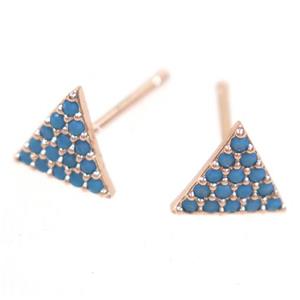 copper triangle earring studs paved zircon, rose gold, approx 8x8mm