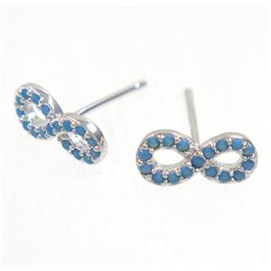 copper infinity earring studs paved zircon, platinum plated, approx 5-11mm