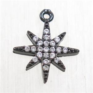 copper northstar pendant paved zircon, black plated, approx 12mm dia