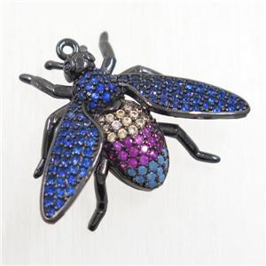 copper Honeybee pendant paved zircon, black plated, approx 20-27mm