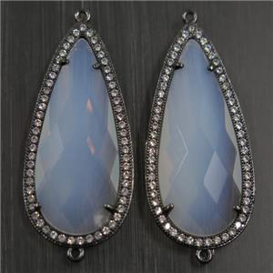 copper teardrop connector paved zircon with with opalite crystal glass, black plated, approx 18-40mm