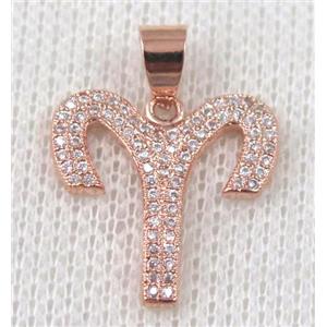 copper pendant pave zircon, rose gold plated, approx 18x20mm