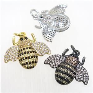 copper Honeybee pendants paved zircon, mix color, approx 15-20mm