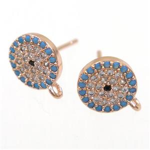 copper Earring Studs paved zircon, rose gold, approx 9mm dia