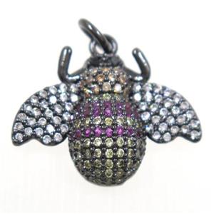 copper Honeybee pendant paved zircon, black plated, approx 15-20mm