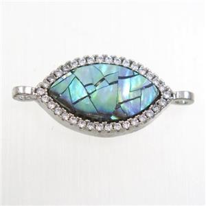 copper eye connector paved zircon with abalone shell, platinum plated, approx 10-17mm