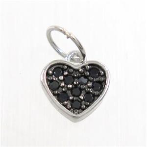 copper heart pendant paved zircon, platinum plated, approx 7mm