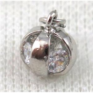 copper pendant pave zircon, platinum plated, approx 8mm dia