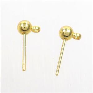 copper earring post studs, color keeping, gold plated, approx 4mm