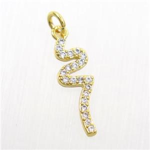 copper snake pendants paved zircon, gold plated, approx 6-18mm