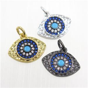 copper eye pendants paved zircon, mix color, approx 10.5-15mm