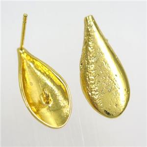 copper earring studs with loops, teardrop, gold plated, approx 11-25mm