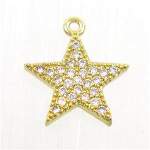 copper star pendant paved zircon, gold plated, approx 12mm dia