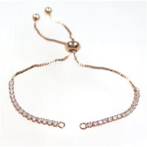 copper bracelet chain paved zircon, rose gold, approx 1mm, 2mm, 22cm length