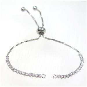 copper bracelet chain paved zircon, platinum plated, approx 1mm, 2mm, 22cm length