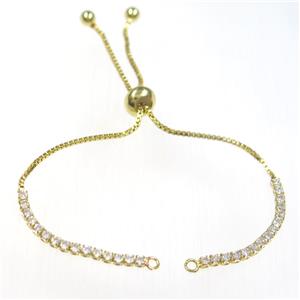 copper bracelet chain paved zircon, gold plated, approx 1mm, 2mm, 22cm length