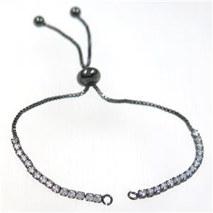 copper bracelet chain paved zircon, resized, black plated, approx 1mm, 2mm, 22cm length