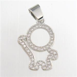 copper kid pendants paved zircon, cartoon, platinum plated, approx 13-17mm