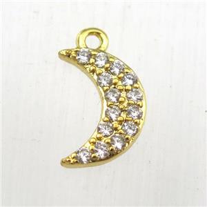 copper moon pendant paved zircon, gold plated, approx 8-12mm