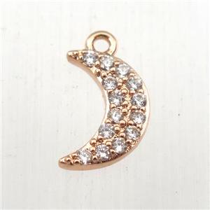 copper moon pendant paved zircon, rose gold, approx 8-12mm