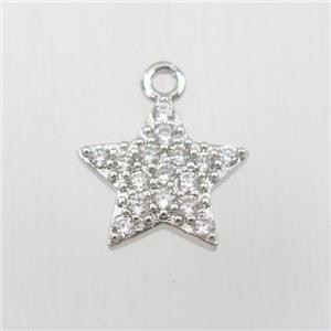 copper star pendant paved zircon, platinum plated, approx 12mm dia