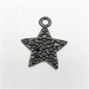 copper star pendant paved zircon, black plated, approx 12mm dia