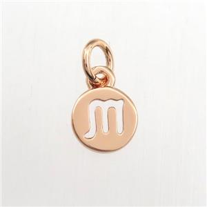 copper circle pendant, zodiac scorpio, rose gold, approx 7mm dia