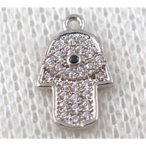 copper hamsahand pendant paved zircon, platinum plated, approx 8-12mm