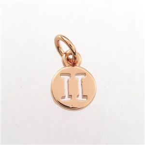 copper circle pendant, zodiac gemini, rose gold, approx 7mm dia