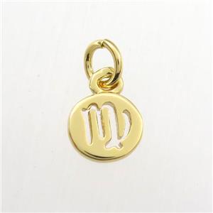 copper circle pendant, zodiac virgo, gold plated, approx 7mm dia