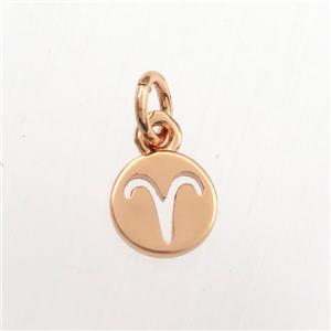 copper circle pendant, zodiac aries, rose gold, approx 7mm dia