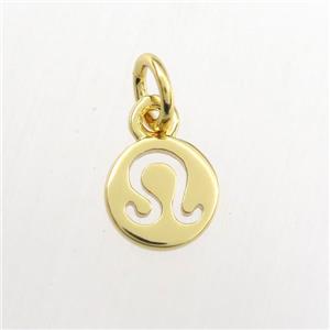 copper circle pendant, zodiac leo, gold plated, approx 7mm dia