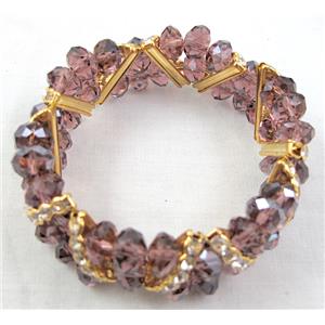 Chinese Crystal Glass Bracelet, rhinestone, stretchy, purple, 60mm dia, bead:8mm