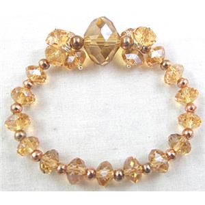 Chinese Crystal Glass Bracelet, stretchy, champagne, 60mm dia, glass bead:16mm, 8mm