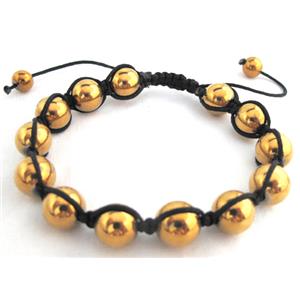 Fashion Bracelets, adjustable, golden, 10mm bead, 8 inch length