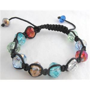 Chinese Crystal Glass Bracelet, resizable, colorful, 12mm bead, 8 inch length